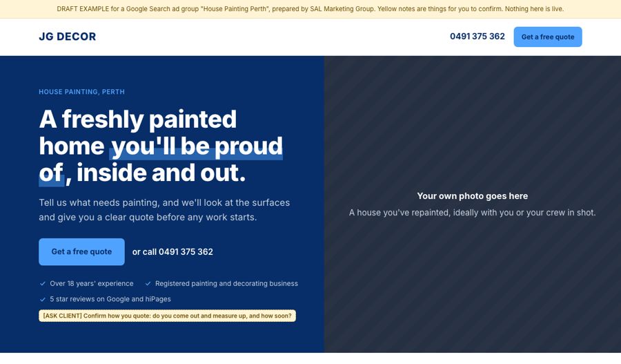 Preview of the House Painting Perth landing page